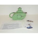 Art deco style Racing Teapot in the form of a tank