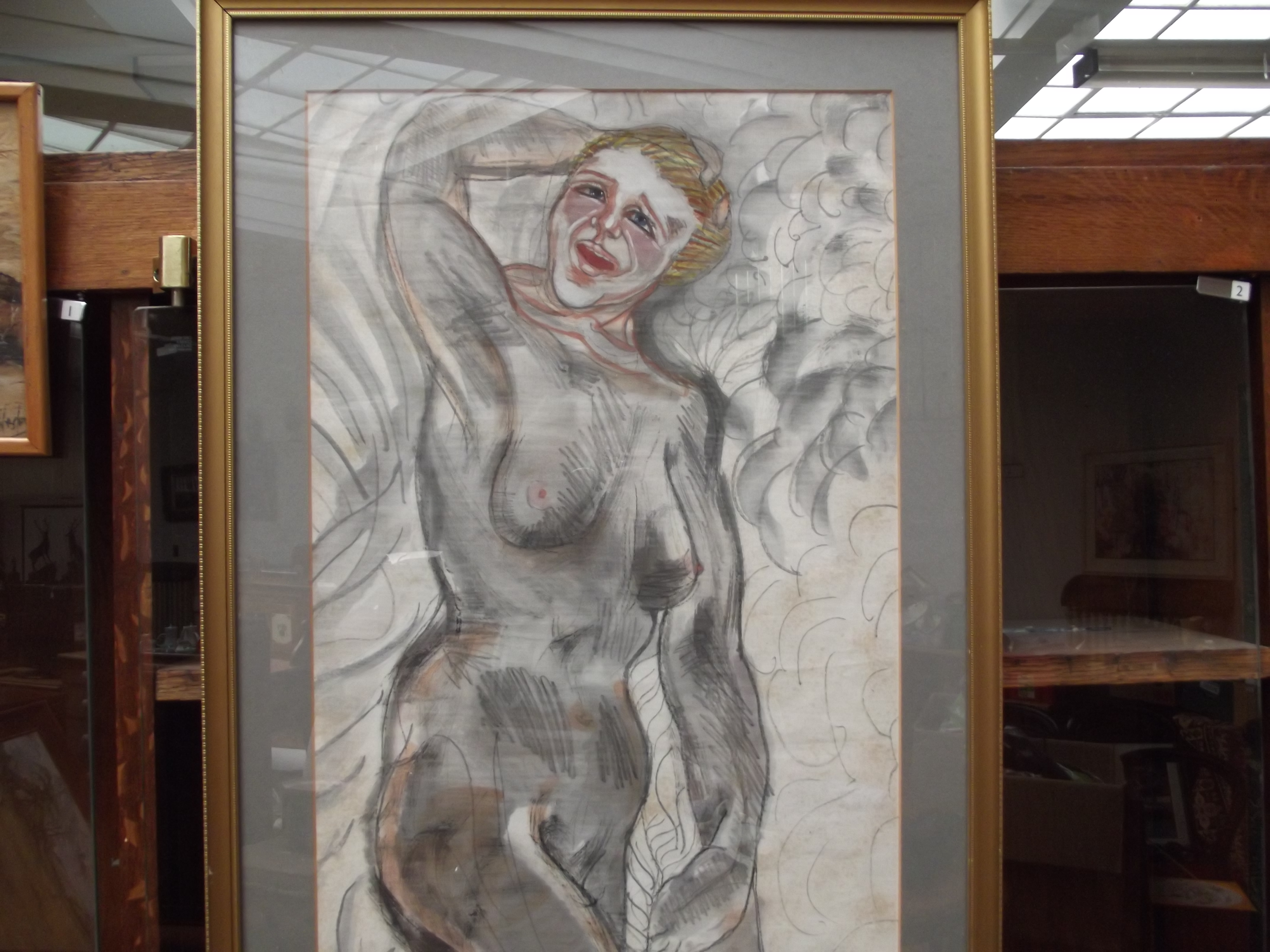 Oil on fabric of a nude lady