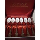 Cased set of six enamelled teaspoons 'Cloissone'