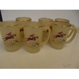 Set of six equestrian glass tankards