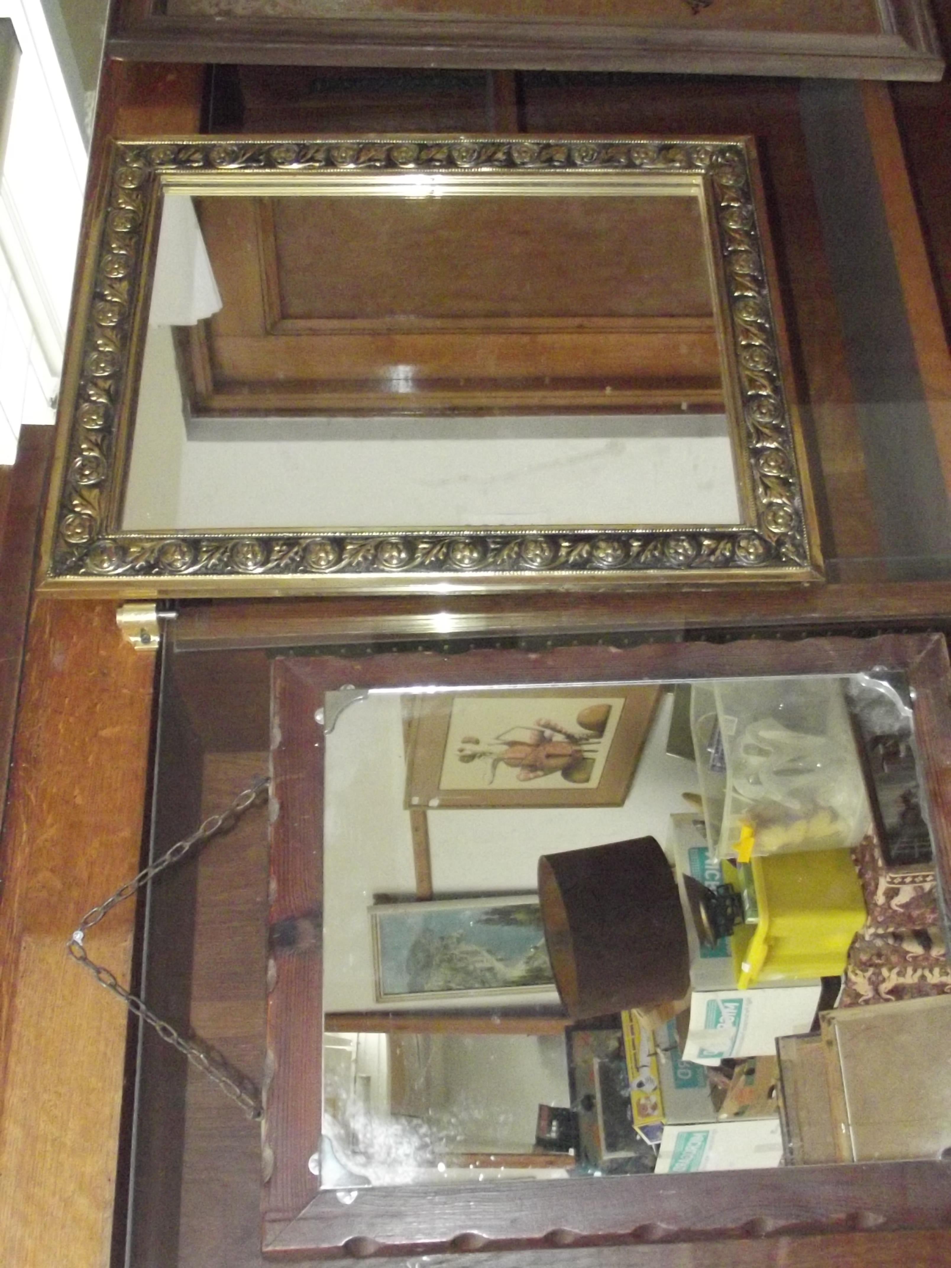 Gilt framed mirror together with pine framed mirro