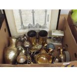 Brass ware to include shell cases and onyx clock