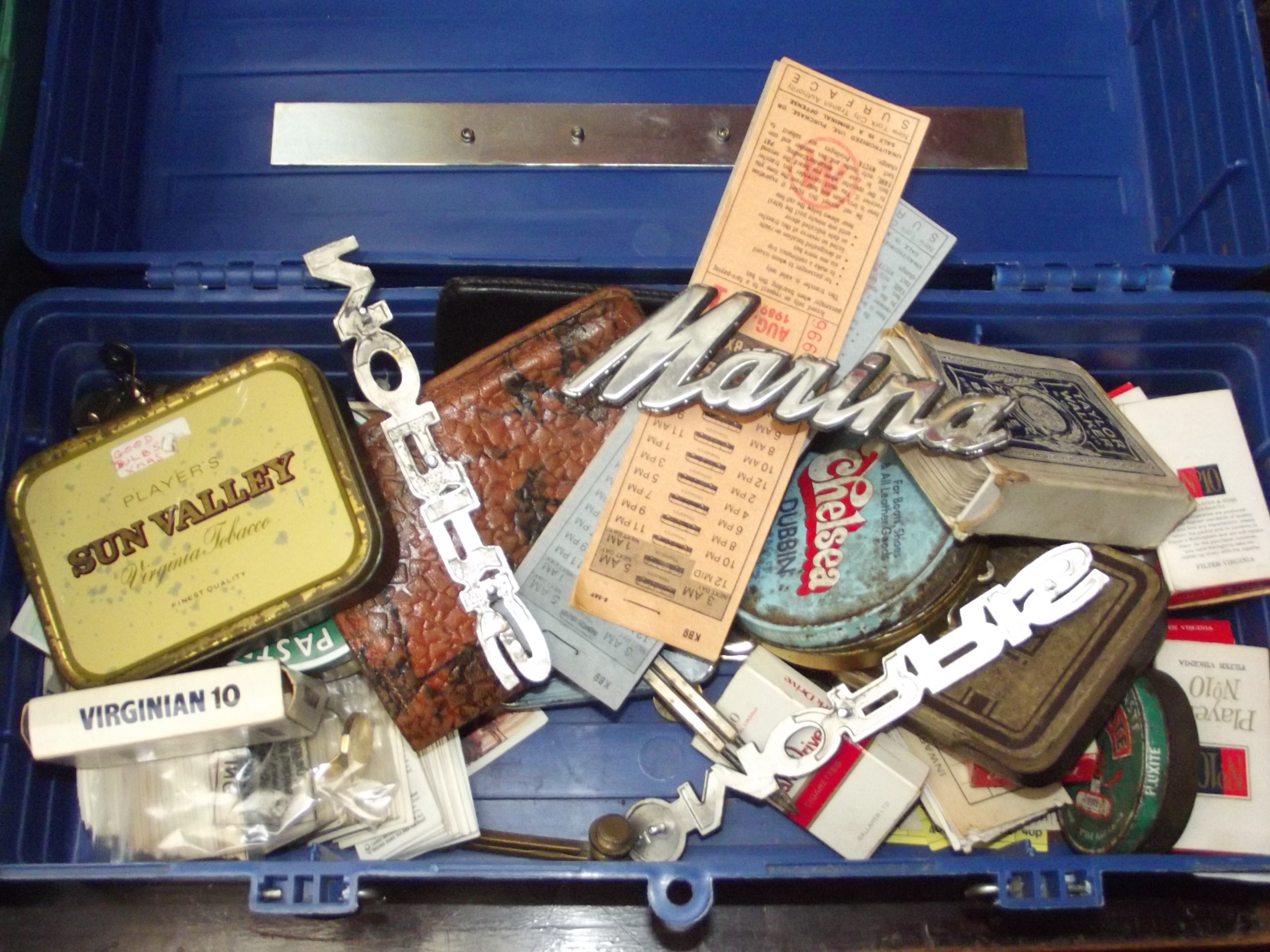 Vintage car badges, tins and others