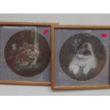Pair of pastel, depicting cats