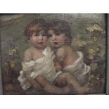 Very early painting of two children, possibly cut