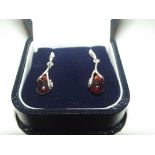 Pair of silver and amber earrings