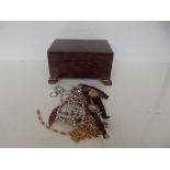 Burr walnut jewellery box and contents