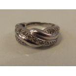 9 ct white gold ring with diamonds, size N