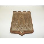 French brass Coat of Arms plaque, length 30cm