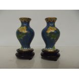 Pair of cloisonne vases on stand, height including
