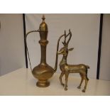 Brass coffee pot together with a brass deer, heigh