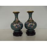 Pair of Cloisonne vases on stand, height including