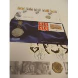 Three First Day Covers, one set with £5 coin, one