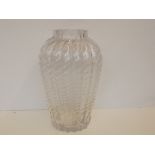 Large art glass vase ribbed and wryth