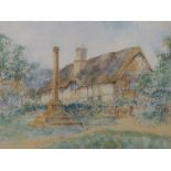 S Hart watercolour, cottage scene