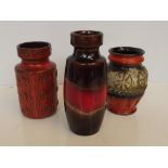 3 West German vases, largest 19 cm