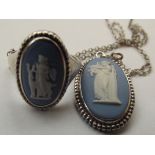 Silver Wedgwood jasperware necklace and ring set