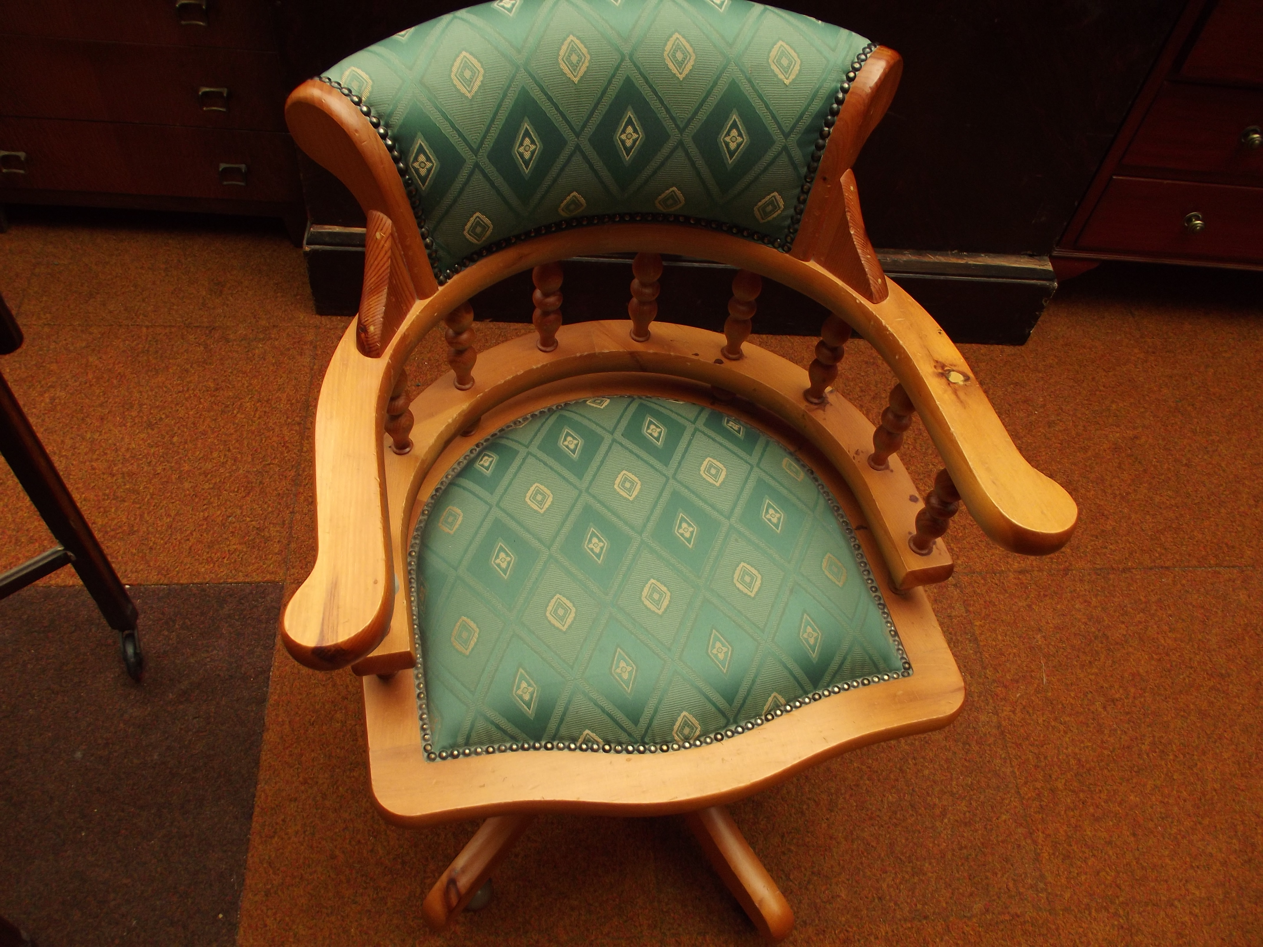 Pine upholstered swivel desk chair