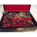 Jewellery box and contents to include some silver