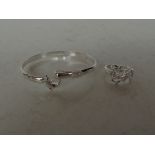 Silver stamped ring and bangle