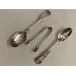 Two 19th century silver spoons together with a lat