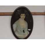 Framed portrait watercolour of a lady in cameo fra