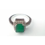 18 carat white gold, emerald and diamond ring, cen