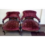 Pair of Victorian marquetry inlaid tub chairs, som