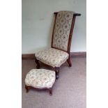 Victorian walnut framed nursing chair with matchin