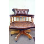 20th century deep buttoned leather swivel desk cha