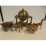 Vintage astrological brass globe together with two