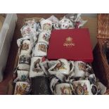 Box of commemorative cups and spode plate
