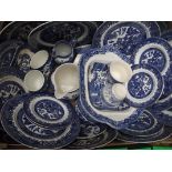 Box of blue and white ceramics