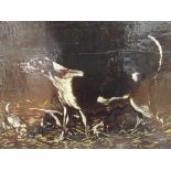 Victorian oil on canvas - mother and two pups