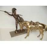 Heavy brass figure of a horse together with a spel