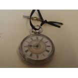 Silver cased fob watch with key