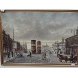 Oil on board - Higher Market Street Farnworth 1930