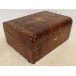 Victorian walnut Tunbridge box, marquetry and moth