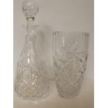 Cut glass crystal decanter together with a cut gla