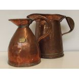 Two vintage copper jugs, comprising a quart haysta