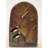 Studio pottery clock depicting two Atlantic puffin