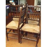 Set of four rush seated dining chairs