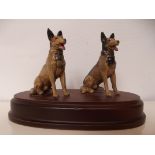 Spelter group, pair of cold painted Alsations, car