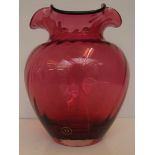 Dartington cranberry glass vase, height 20cm