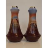 Pair of silver mounted and hand painted vases, cir
