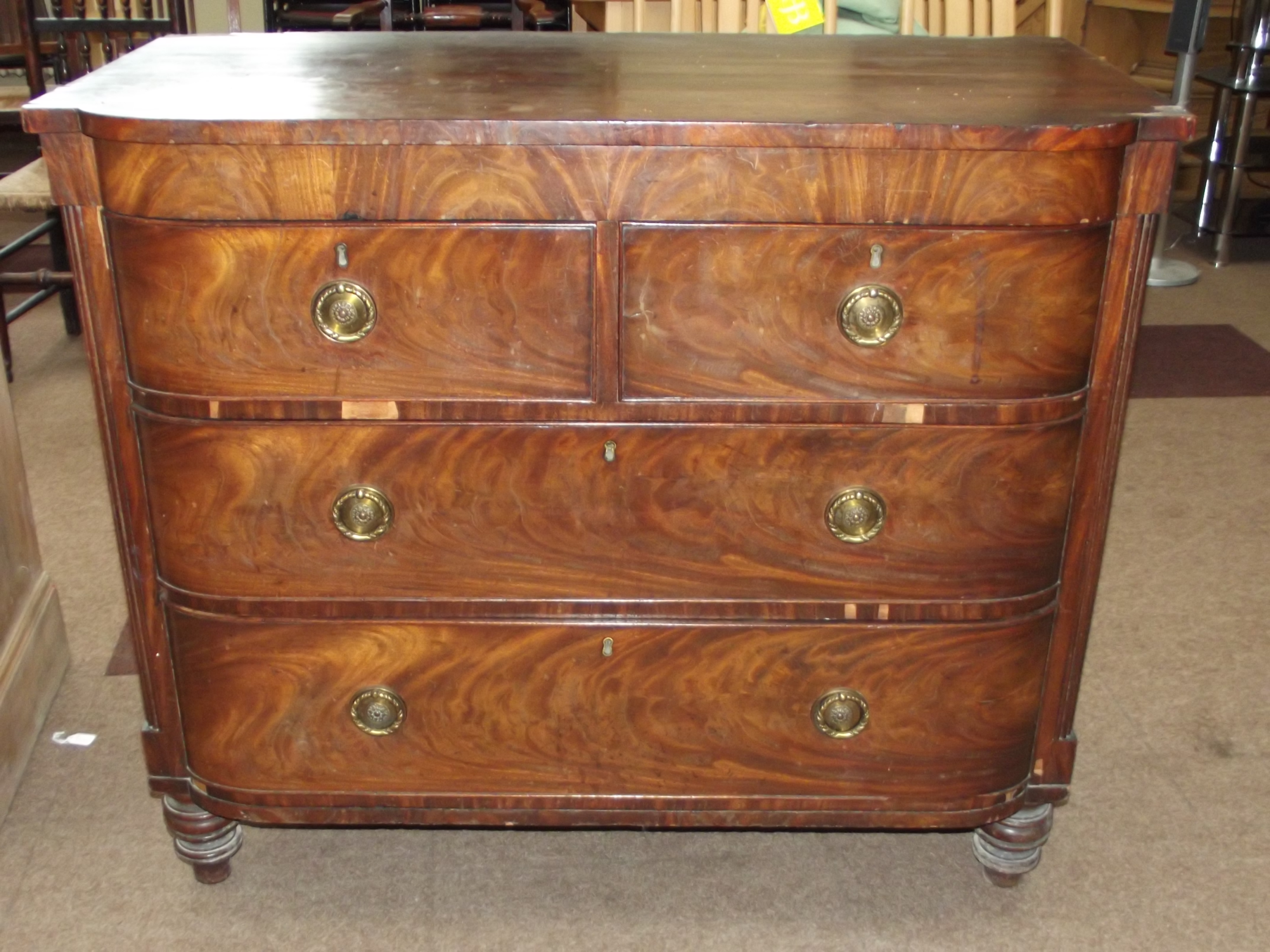 19th century bow fronted chest of drawers in mahog