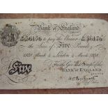 Peppiatt white five pound note dated 1938