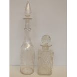 Two glass decanters, one being 19th century (possi