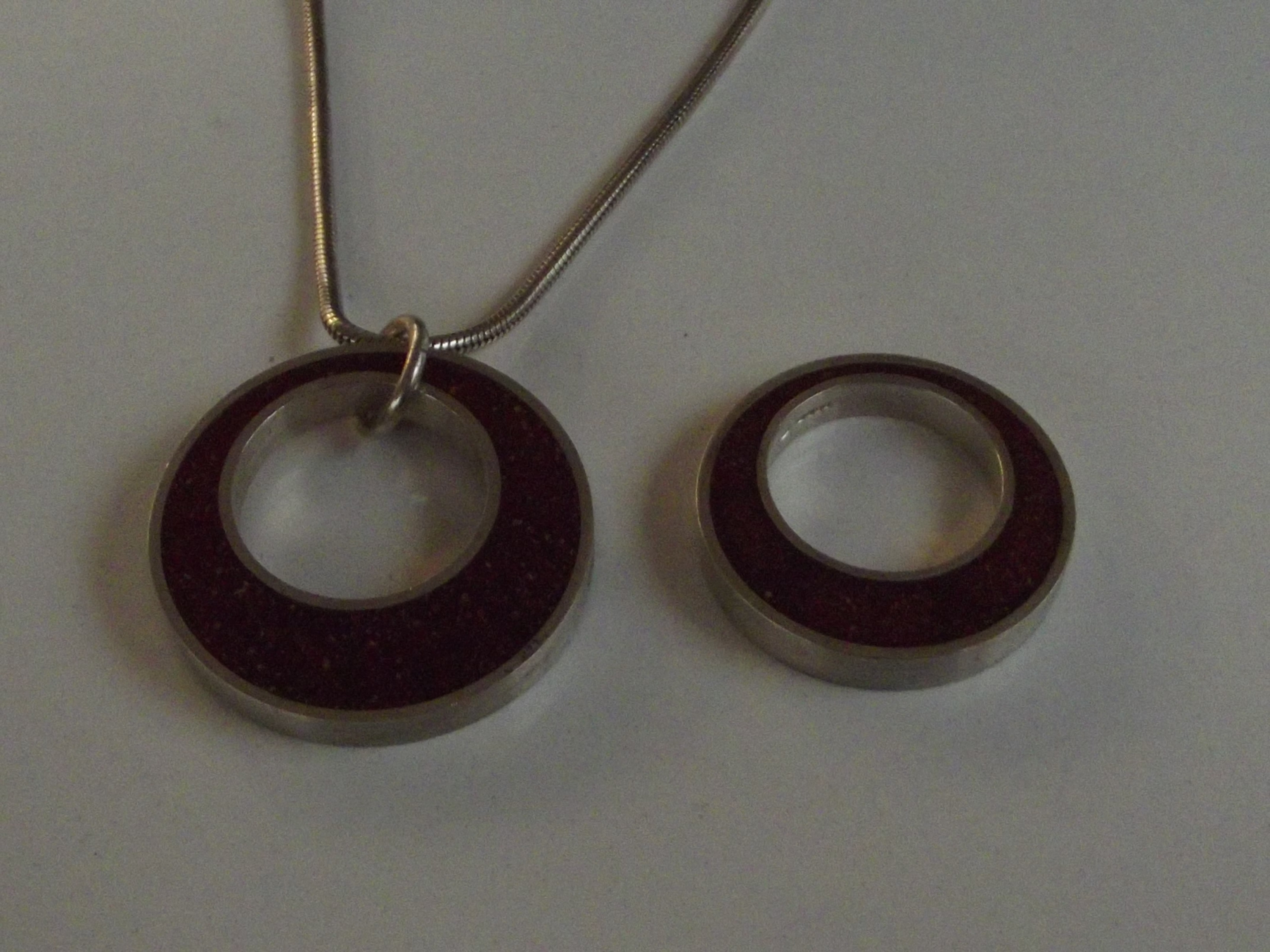 Lucy Lyon silver hallmarked abstract necklace, pendant and ring set