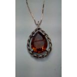 Silver necklace set with silver and amber pendant